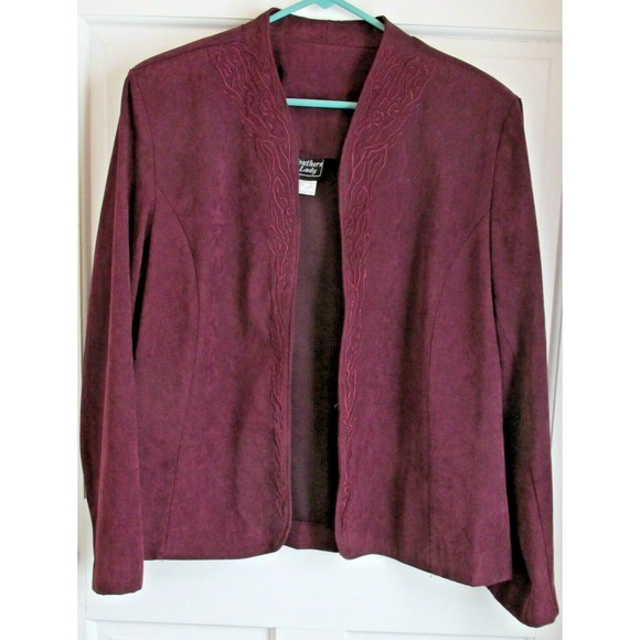 Southern Lady Women's Purple Embroidered Long Sleeve Open Blazer Size 14 - Picture 1 of 8